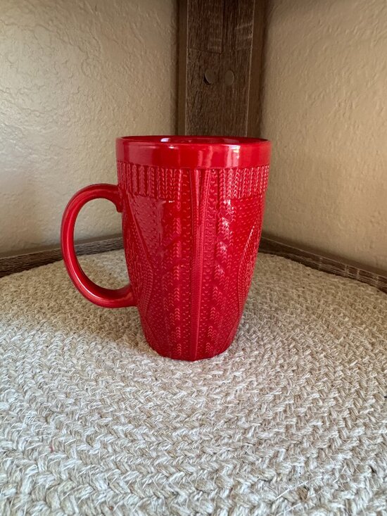 ThoughtFully Other - Thoughtfully Red Sweater Knit Embossed Stoneware Coffee Mug Christmas Cup